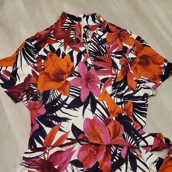 Carribean Joe Womens Large Floral Front Tie Wrap Dress Tropical Travel Casual - Picture 3 of 4